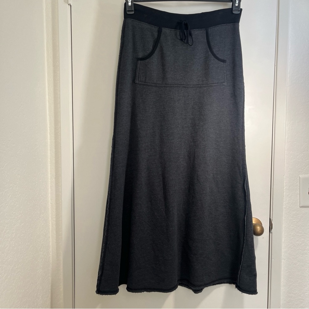 Hard Tail Women Dark Gray/Black Maxi Skirt Sz Medium w/Drawstring Waist Fleece